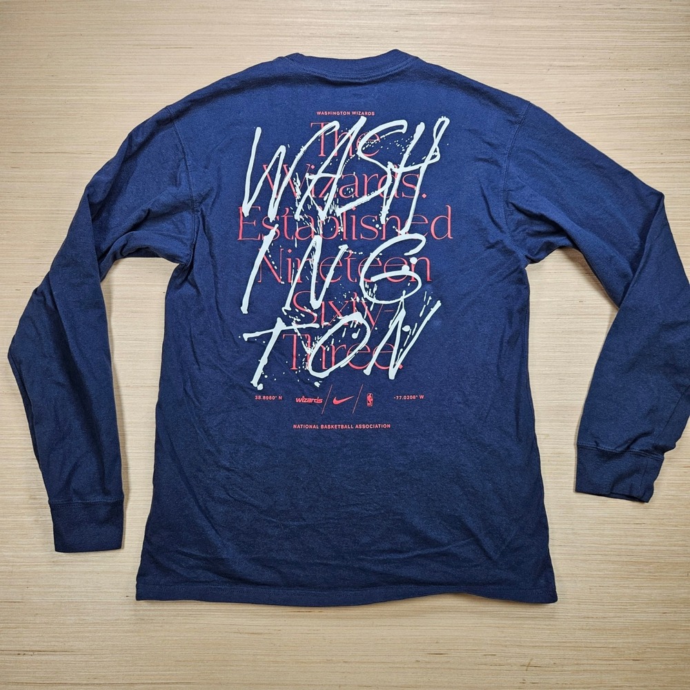 Washington Wizards Nike Long Sleeve Shirt Mens XS Navy Blue NBA Graphic Tee
